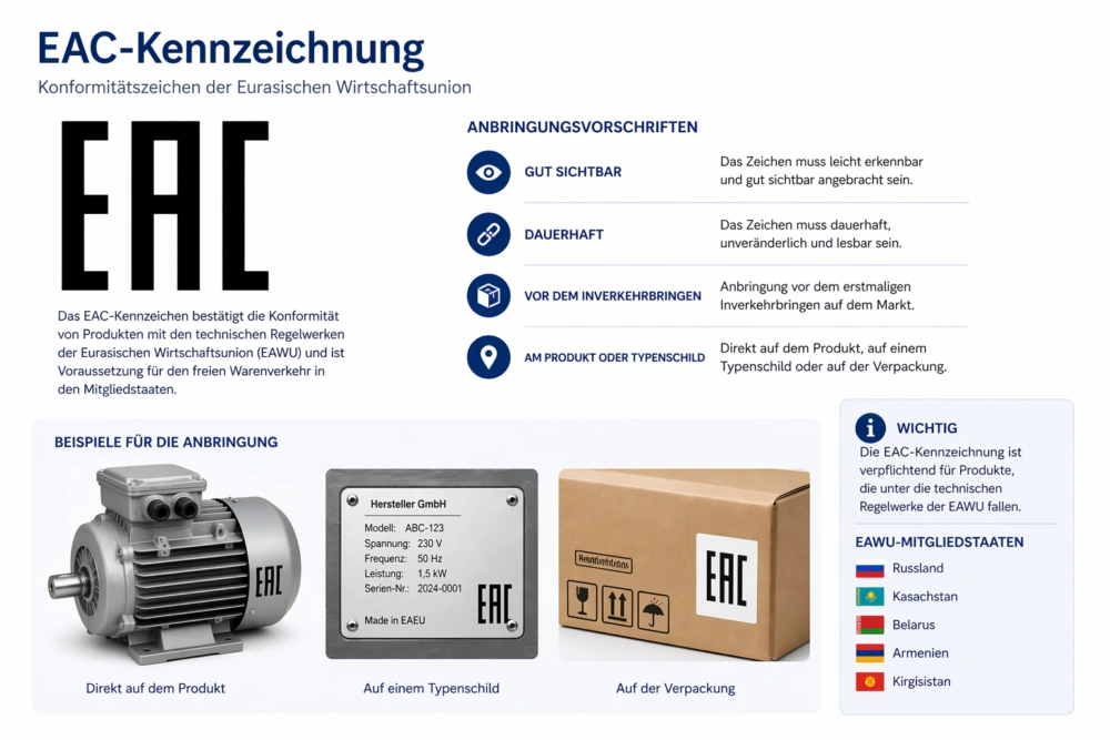 EAC Kennzeichnung von Waren für den Export nach Kasachstan und EAWU Mitgliedstaaten.